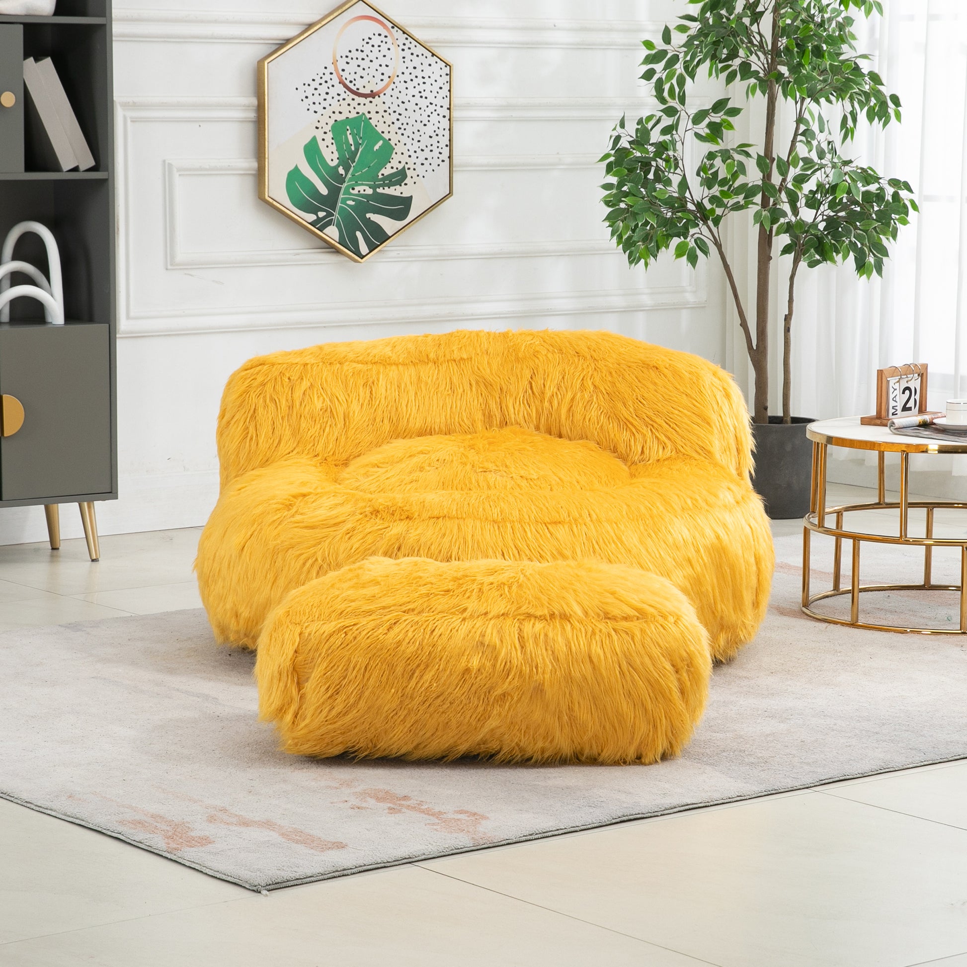 Coolmore Bean Bag Chair, Floor Sofa With Handle,Accent Sofa Chair With Ottoman For Gaming Reading Relaxing Yellow Yellow Foam Plush