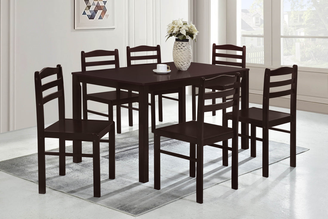 7Pc Dining Set Brown Finish Dining Table And 6 Chairs, Mdf And Solid Wood, Dining Kitchen Set Furniture Brown Seats 6 Dining Room 4 Leg Rectangular Dining Table With Chair Mdf