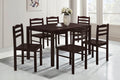 7Pc Dining Set Brown Finish Dining Table And 6 Chairs, Mdf And Solid Wood, Dining Kitchen Set Furniture Brown Seats 6 Dining Room 4 Leg Rectangular Dining Table With Chair Mdf