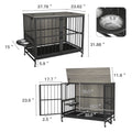 Modern Kennel Dogs Room Up To 80 Lb, Dog Crate Furniture With Multi Purpose Rremovable Ttray, Double Door Dog House, Lift Panel, 360 Degree Rotation 3 Height Adjustable Feeding Bowls Grey Antique Gray Mid Century Modern,Minimalist Dog Particle Board