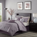 7 Piece Jaquard Comforter Set Purple Queen Queen Purple Polyester