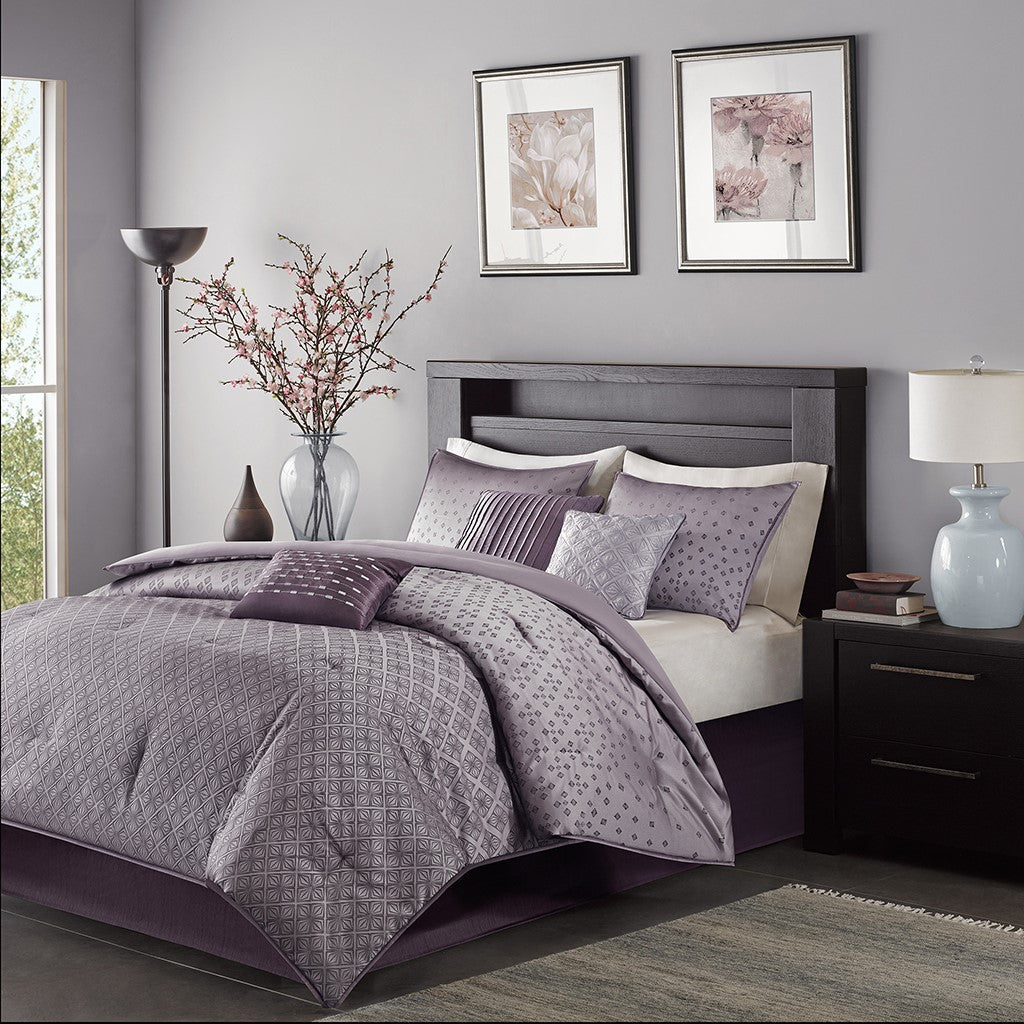 7 Piece Jaquard Comforter Set Purple Queen Queen Purple Polyester