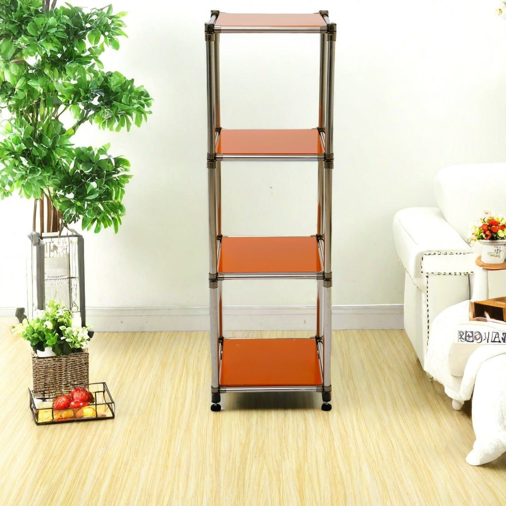 Korean Orange 4 Tier Heavy Duty Stainless Steel Storage Shelving Unit, 100Lbs Shelf 49"H X 14.9"W X 13.7"D For Indoor Outdoor Organizationmodular Rack, Extremely Durabl Orange Primary Living Space