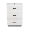 24 Inch Bathroom Vanity With Ceramic Sink Set, Modern Freestanding Bathroom Storage Cabinet With 2 Drawers, Floor Standing Bath Vanity Combo, White White Mdf