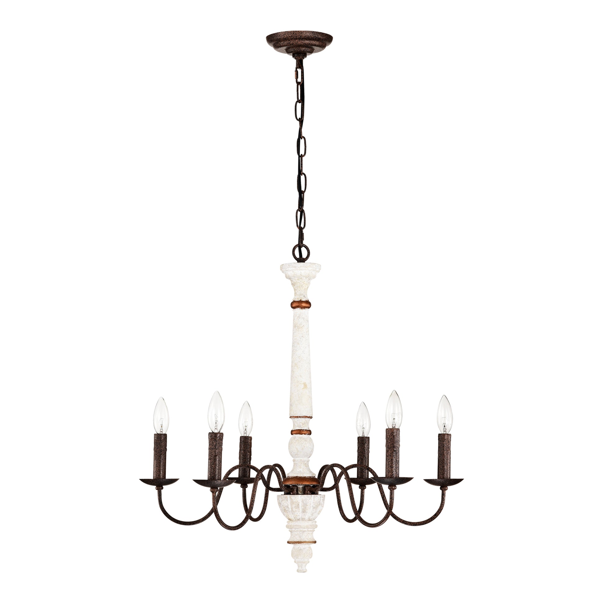 Retro White And Rust Color Chandelier With Light Fixture 6 Light E12 No Include Bulb Pendant Light Fixtures For Dining Room, Lobby, Kitchen, Bedroom, Living Room, Conference Room, Home Office Retro