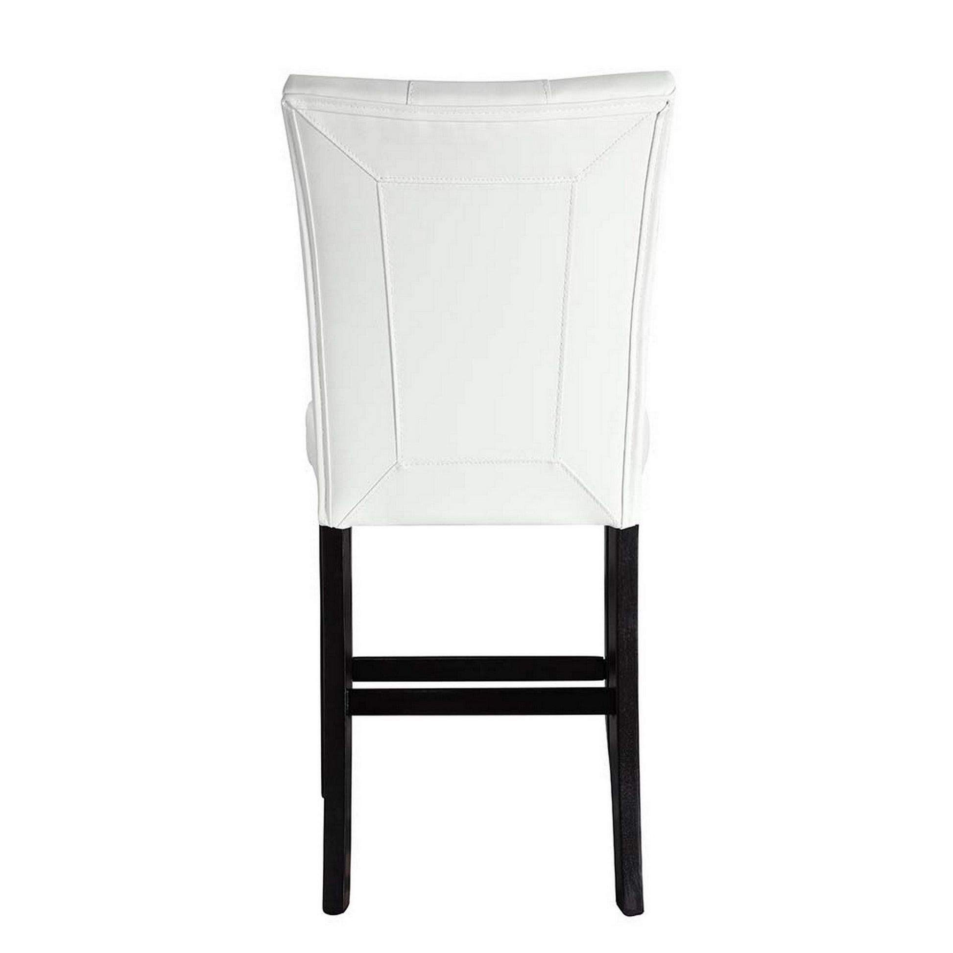 Nok 25 Inch Counter Chair, Set Of 2, Button Tufted Back, White, Black White Wood