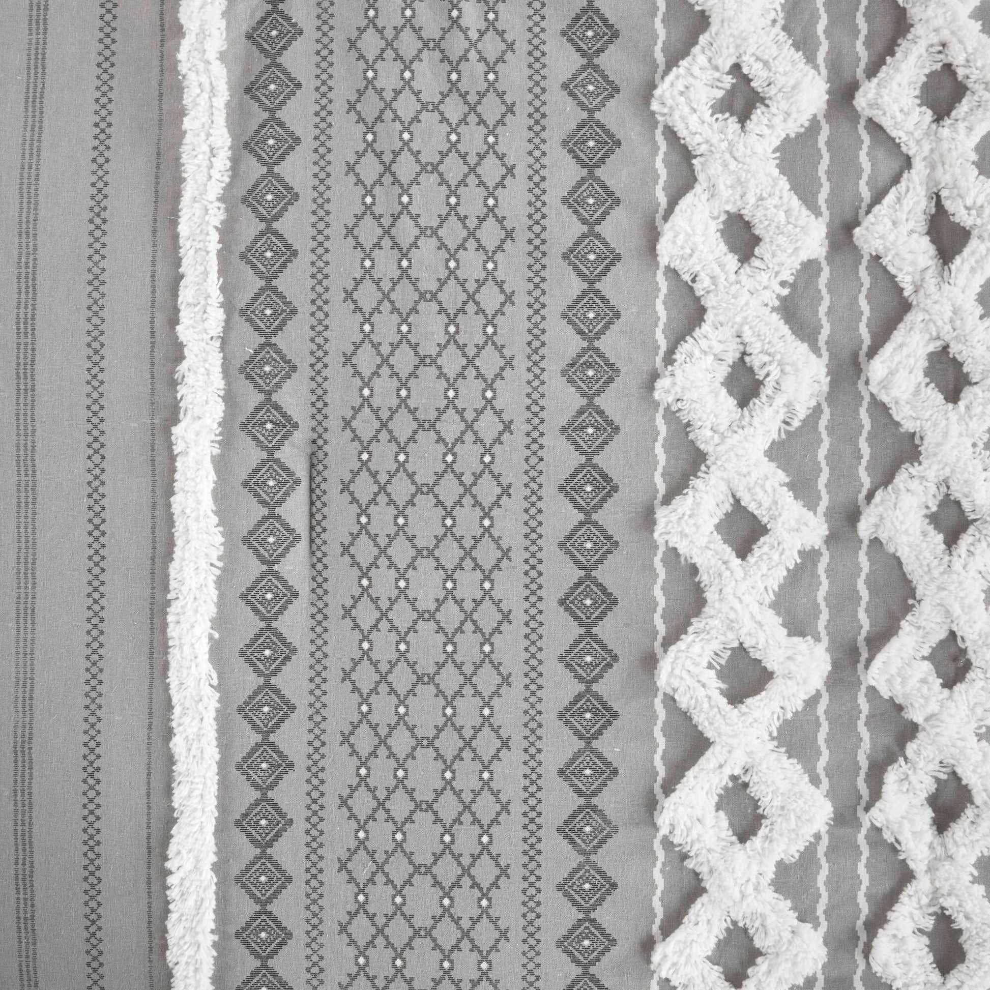 Cotton Printed Comforter Set With Chenille Gray Full Queen Queen Gray Cotton