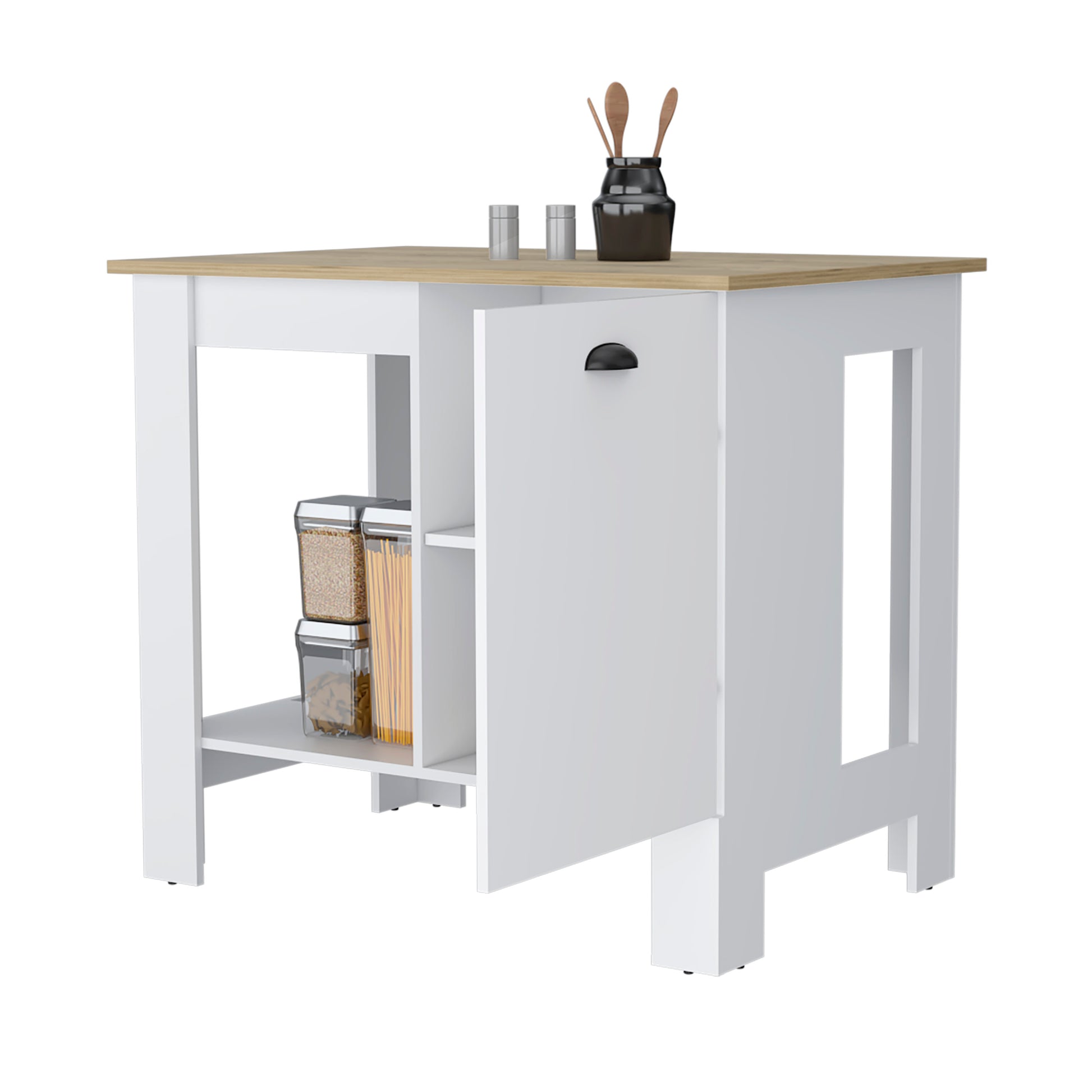 Lander Kitchen Island With Single Door And Lower Open Shelf Multicolor Mdf Engineered Wood