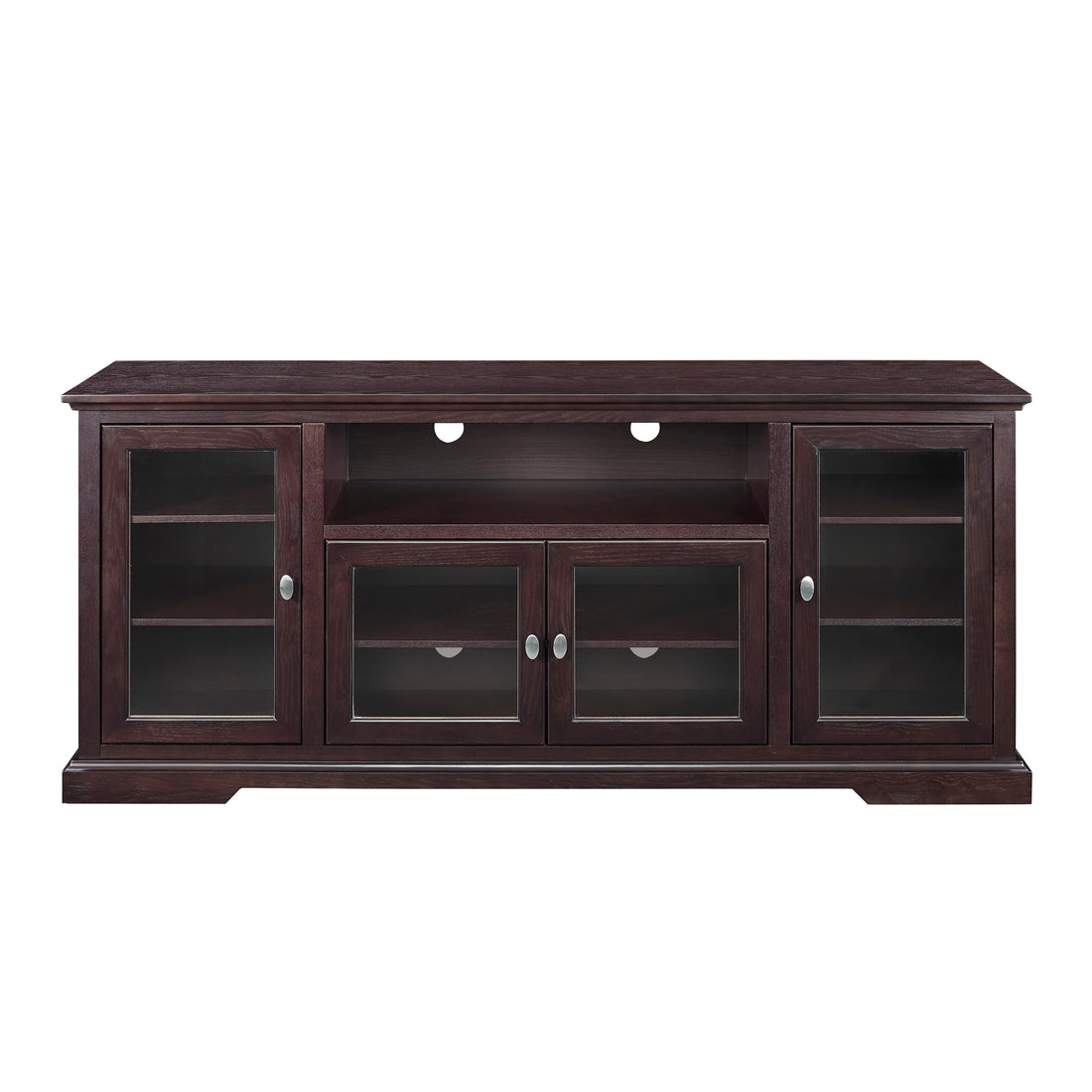 Transitional Classic 70" Tv Stand For 80" Tvs With 4 Glass Doors Espresso Espresso Mdf