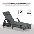 Outsunny Wicker Outdoor Chaise Lounge, 5 Level Adjustable Backrest Pe Rattan Pool Lounge Chair With Wheels, Cushion & Headrest, Mixed Gray And Charcoal Gray Gray Rattan Metal