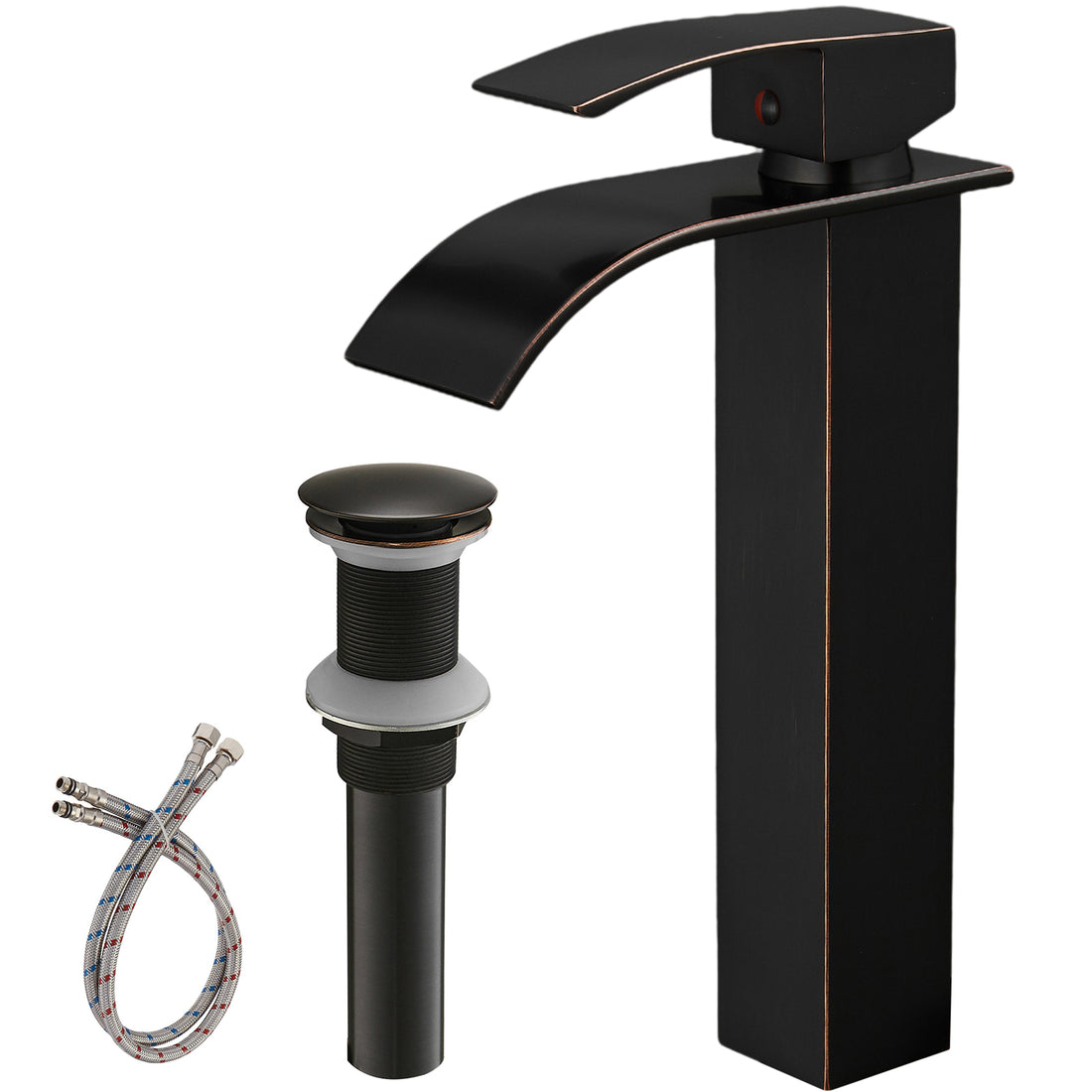 Oil Rubbed Bronze Waterfall Single Handle Low Arc Bathroom Faucet With Drain Oil Rubbed Bronze Brass