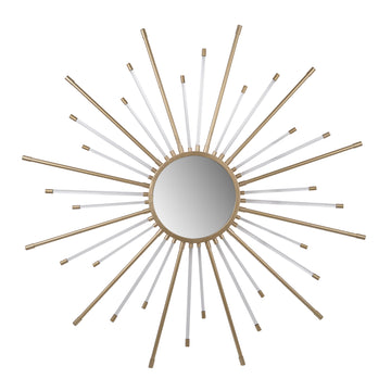 Iron Mirror With Sparkled Sunburst Design, Large, White And Gold White Gold Iron