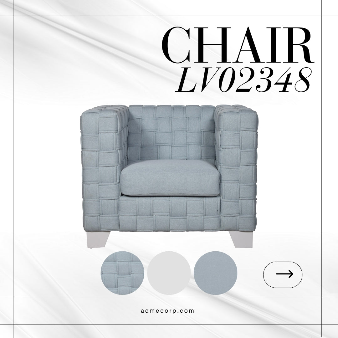 Saree Chair, Light Teal Chenille & White Finish Lv02348 Gray Wood