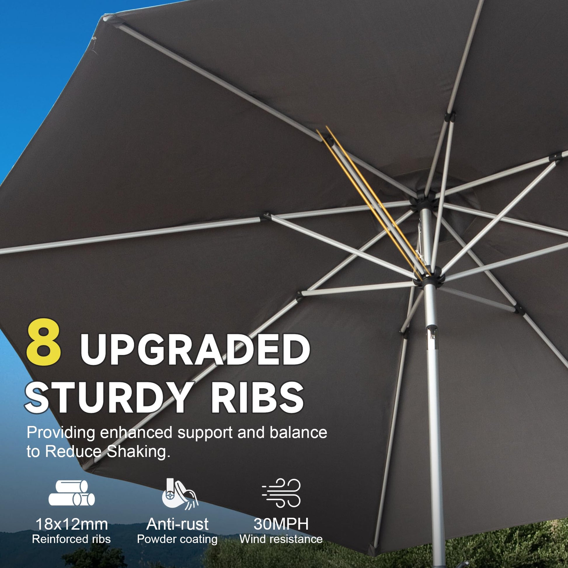 9Ft Patio Umbrella, Outdoor Table Umbrella With Push Button Tilt And Crank, Uv Protection Waterproof Market Sun Umbrella With 8 Sturdy Ribs For Garden, Deck, Backyard, Pool Gray Gray Round Uv Resistant Umbrellas Aluminium