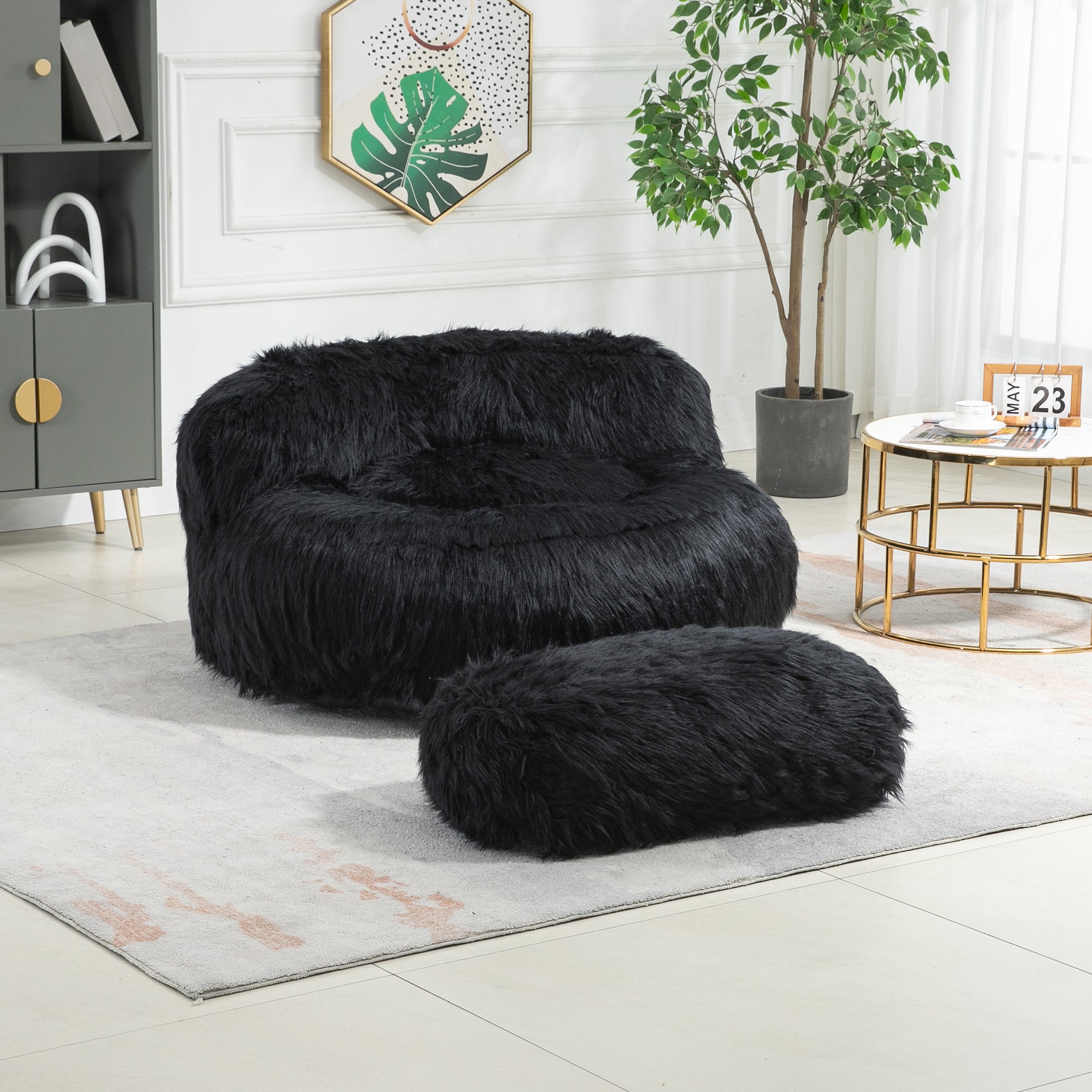 Coolmore Bean Bag Chair, Floor Sofa With Handle,Accent Sofa Chair With Ottoman For Gaming Reading Relaxing Black Black Foam Plush