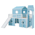 Full Size Loft Bed With Slide Pink Tent And Tower Blue Old Sku:Wf298771Aac Full Blue Solid Wood