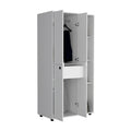 Misuri Wardrobe Armoire With Double Door, Drawer, Hanging Rod, And Open Shelves White White Bedroom Particle Board