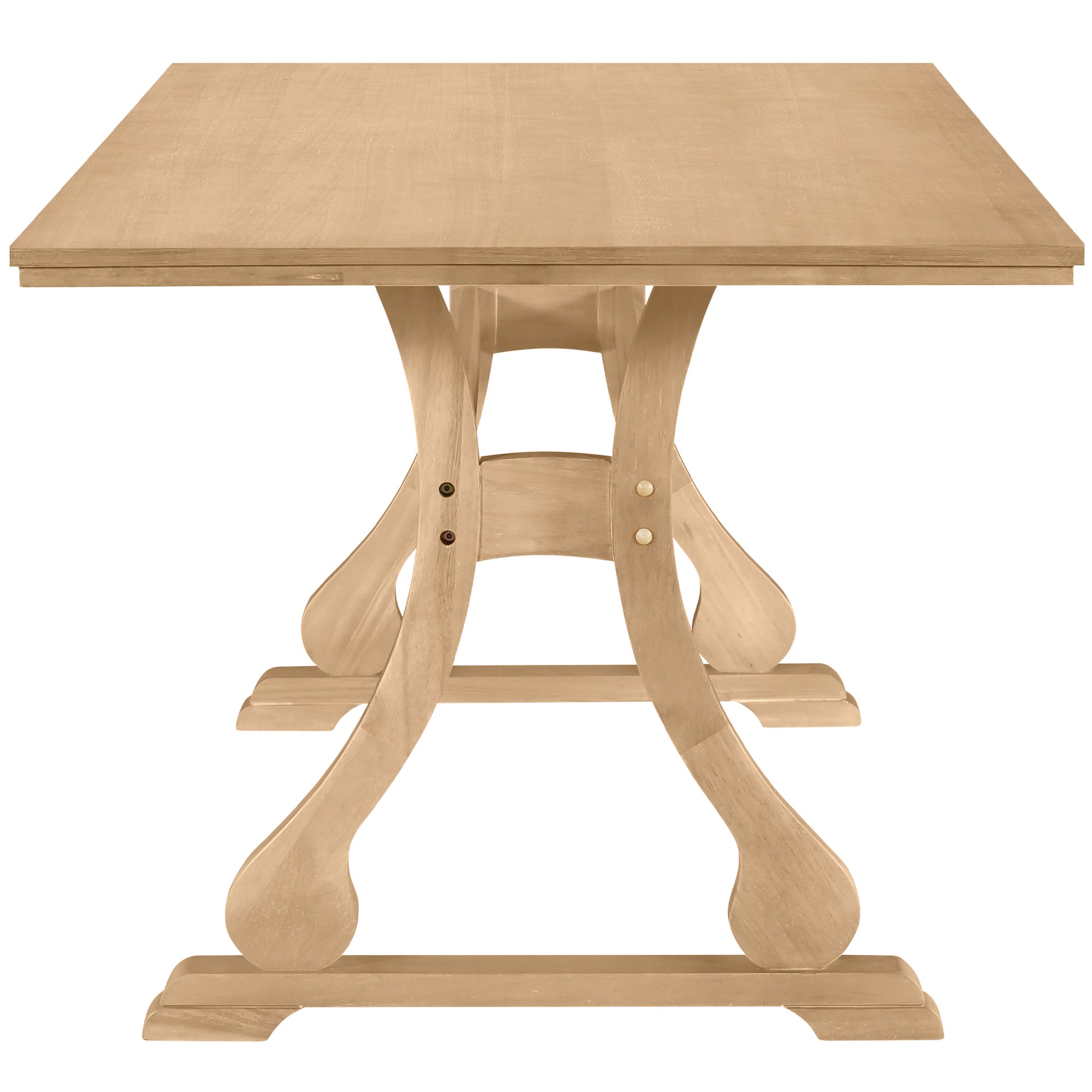 Retro 7 Piece Trestle Dining Table Set With Upholstered Dining Chairs, Smooth Dining Backs For Dining Room, Living Room, Kitchen, Natural Upholstered Chair Wood Natural Beige Seats 6 Wood Dining Room Solid Wood Rubberwood Trestle Rectangular Foam Dining