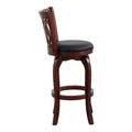 Comfortable Swivel Pub Height Chair 1Pc Design Back Dark Cherry Finish Faux Leather Upholstery Solid Wood Furniture, Swivel Bar Chair, Bar Stool Cherry Solid Back Solid Wood