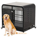 Heavy Duty Dog Crate Furniture Wooden Table Pet Dog Cage Kennel House Indoor Side End Table Decor With Removable Trays And Lockable Wheels For Medium And Large Dogs 42