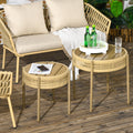 Outsunny 2 Piece Wicker Patio Table Set, Pe Rattan End Table Set, Outdoor Round Coffee Table Set, Multi Functional, Slatted Metal Top, Brown Brown Steel