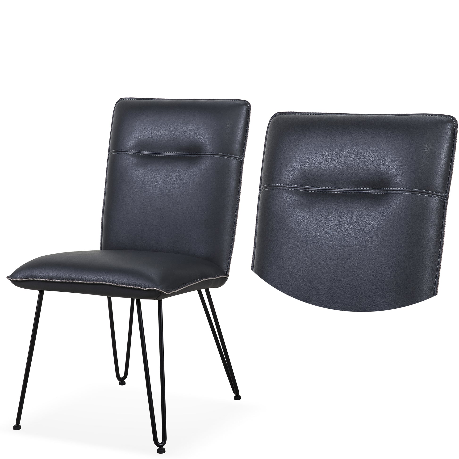 Leather Upholstered Metal Chair With Hairpin Style Legs Set Of 2, Black Black Metal