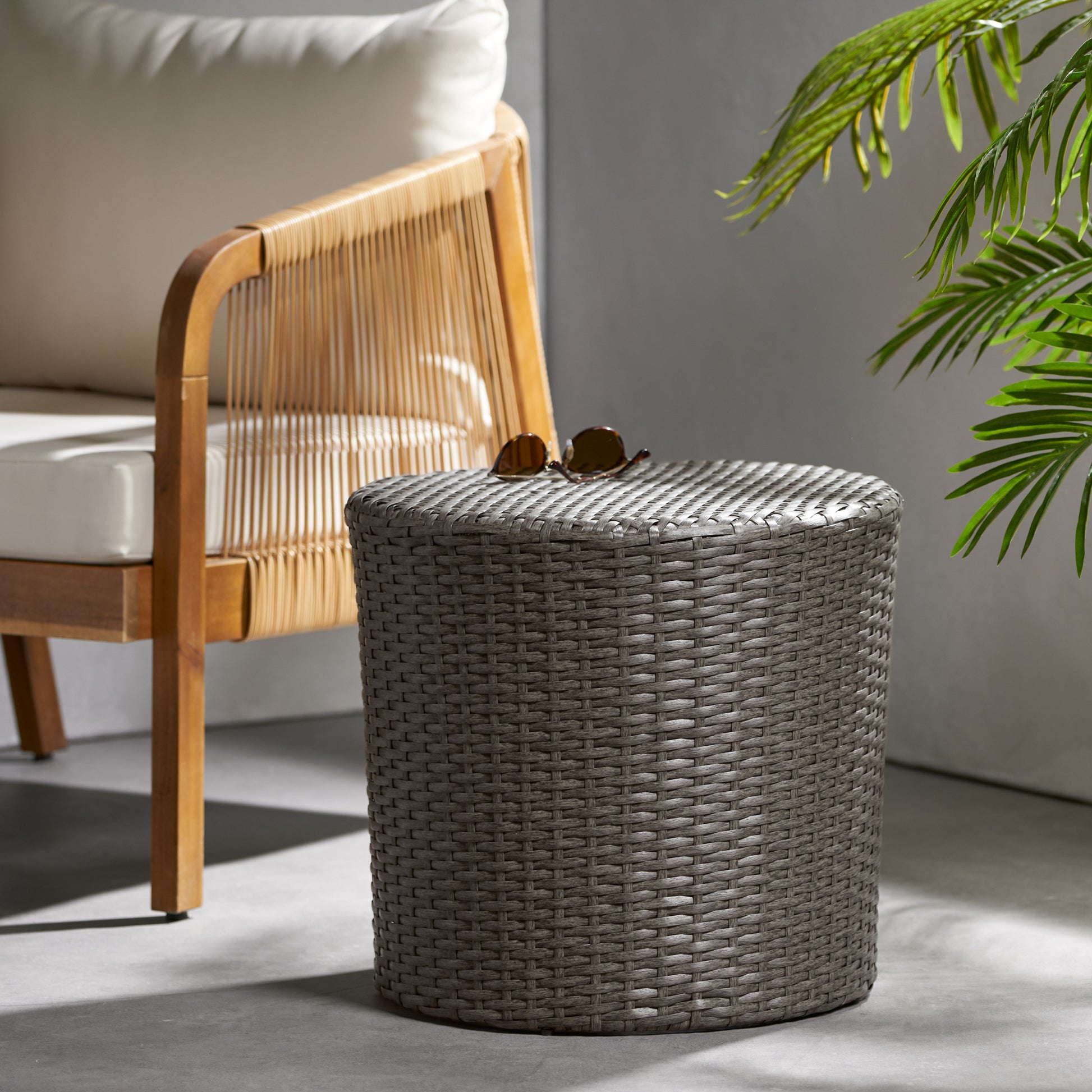 Kingstown Rd Barrel Side Table - Grey Rattan