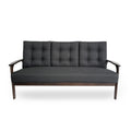Athena Mid Century Waffle Stitch Tufted Accent Sofa With Rubberwood Legs Charcoal Grey Fabric