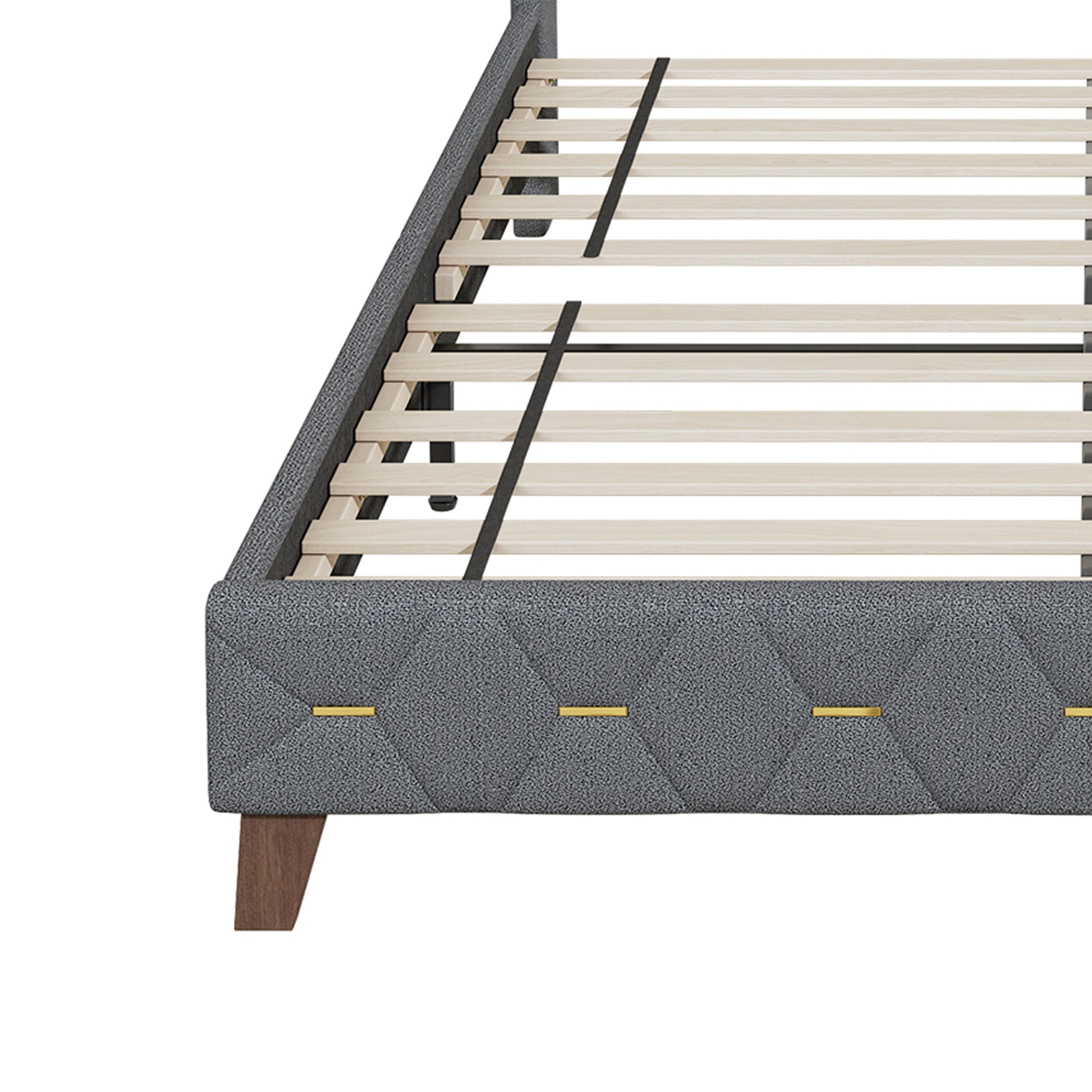Gray Full Bed With Elegant Gold Metal Buttons, Built In Usb Ports, Phone Storage Pocket, And Spacious Headboard Shelving Sturdy Frame Supports Up To 300 Lbs,Mattress Not Included Box Spring Not Required Full Aqua Grey Abs