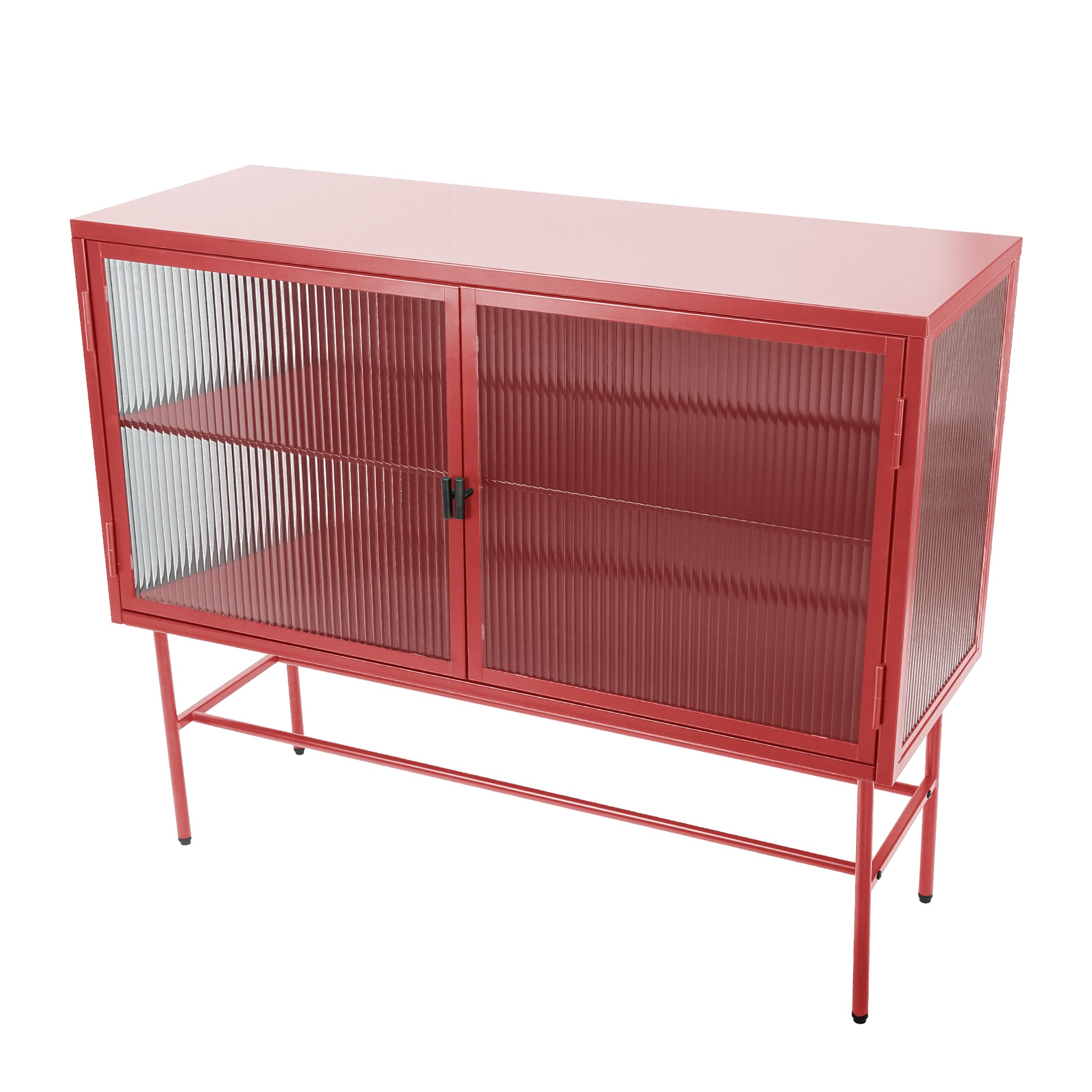 Red Sideboard Storage Cabinet With Two Fluted Glass Doors Detachable Shelves Bottom Space For Living Room, Office, Dinging Room And Entryway Old Sku:W68751711 Red Steel