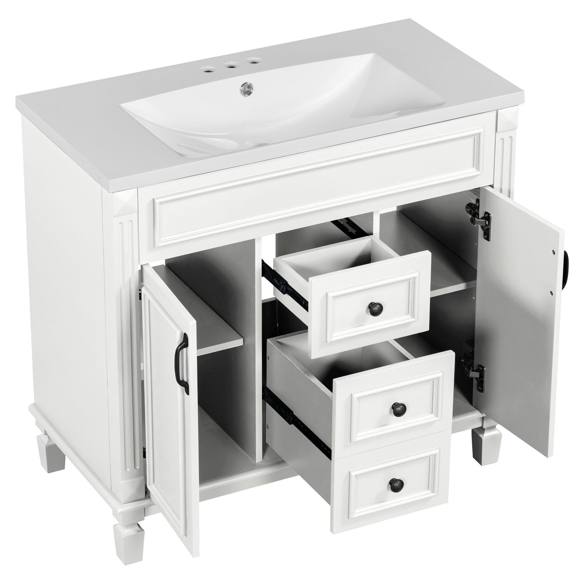 36'' Bathroom Vanity With Top Sink, Modern Bathroom Storage Cabinet With 2 Soft Closing Doors And 2 Drawers, Single Sink Bathroom Vanity White Mdf