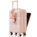 Luggage Sets 3 Piece, 20 Inch With Usb Port And Front Opening Design, Abs Hard Shell Luggage With Spinner Wheels, Cup Holder, Pink Pink Abs