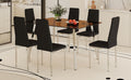 Table And Chair Set.Large Modern Rectangular Table With Brown Glass Top And Silver Metal Legs. Paired With 6 Black Chairs With Checkered Armless High Back Pu Cushion And Silver Metal Legs. Black,Silver Seats 6 Glass Metal