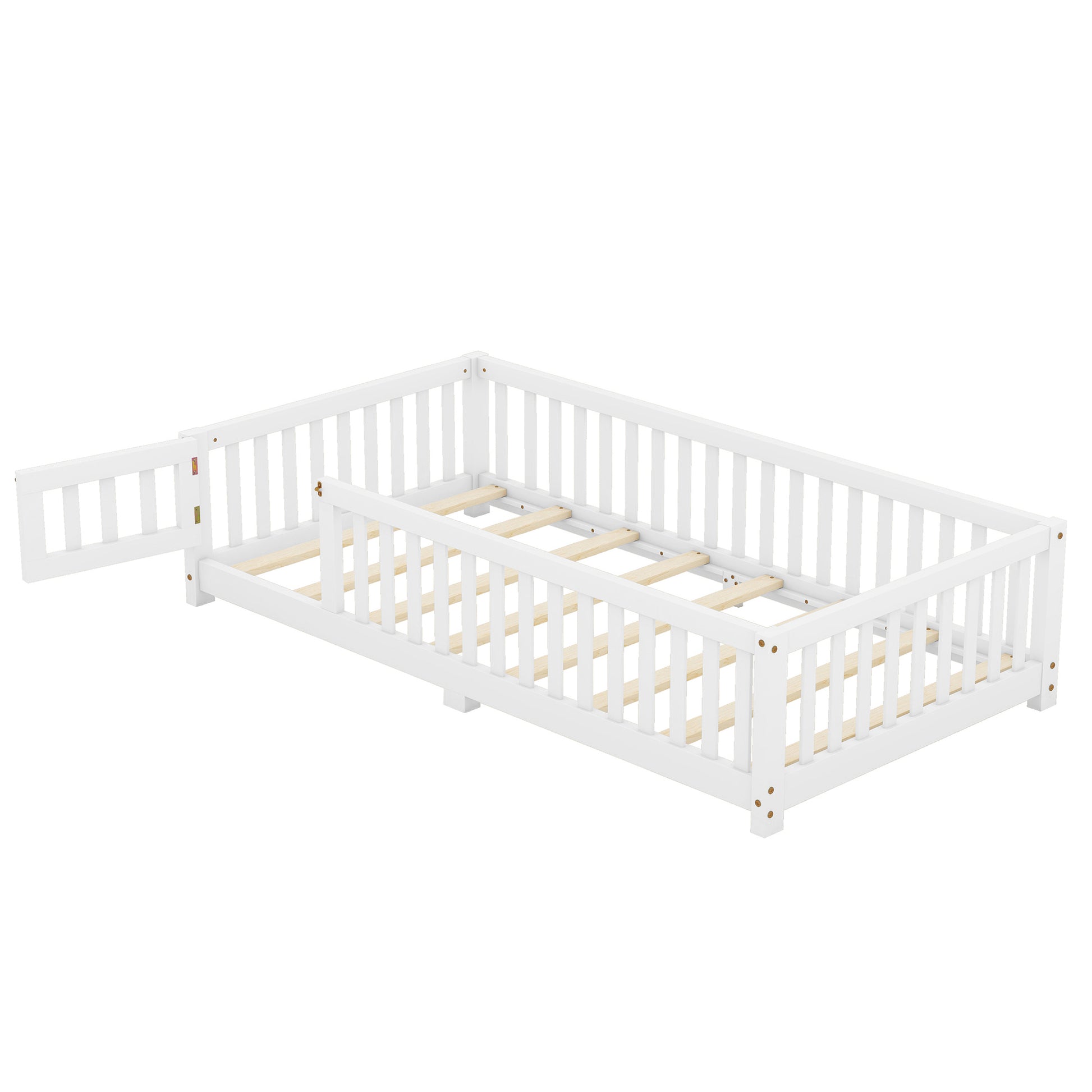 Twin Size Bed Floor Bed With Safety Guardrails And Door For Kids, White Old Sku:W158090683 Twin White Pine