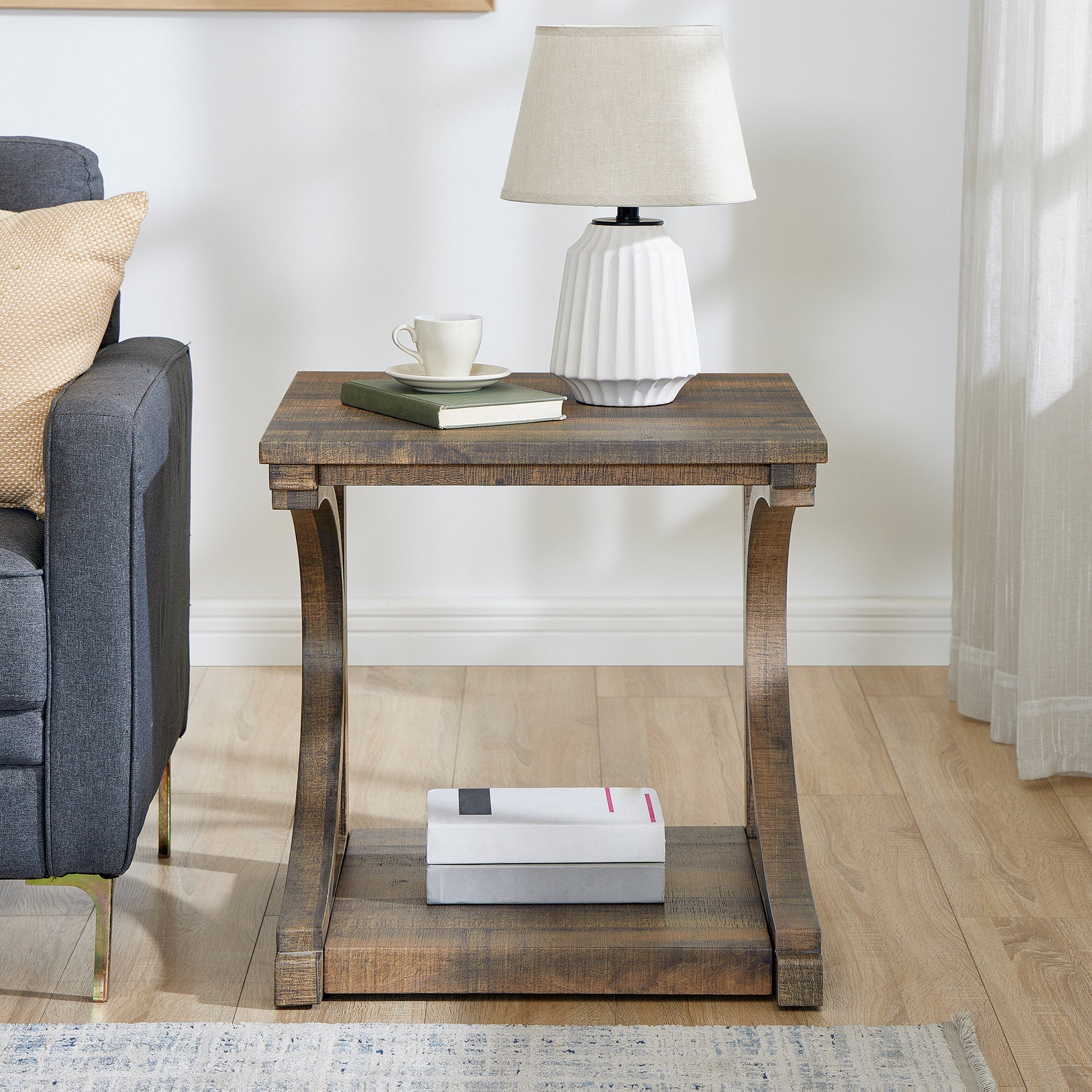 Unique Coffee Table, Solid Wood 23.8 Inch Modern Coffee Table Modern Center Table With Storage, Solid Wood Special Shape Coffee Table, Living Room, Kitchen, Apartment Dining Table Brown Solid Wood Mdf