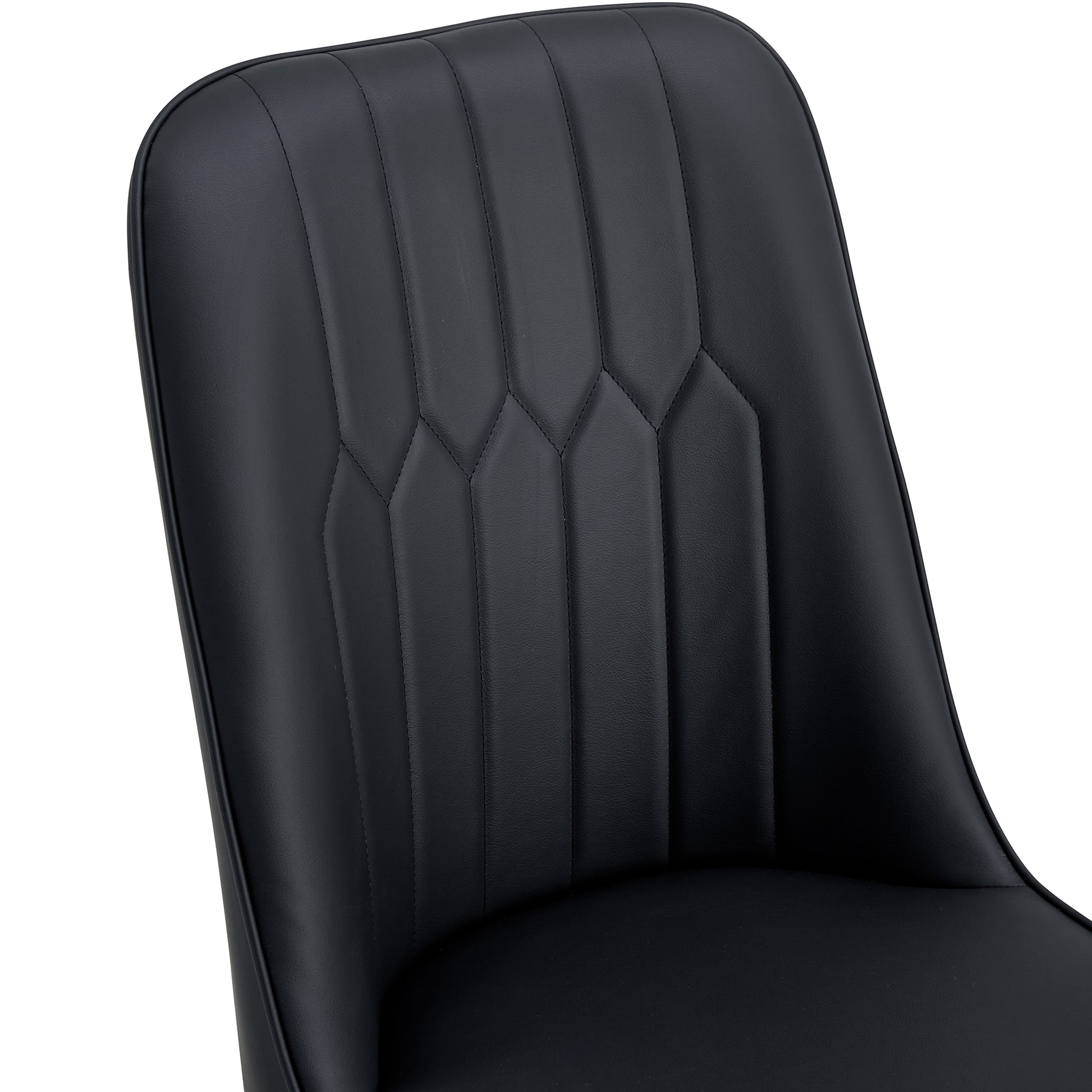 Table And Chair Set.A Morden Table With White Imitation Marble Patterned Stone Burning Tabletop With Golden Metal Legs.Paried With 4 Chairs With Pu Leather Backrest And Black Metal Legs. Black,White Gold Seats 4 Metal,Sintered Stone