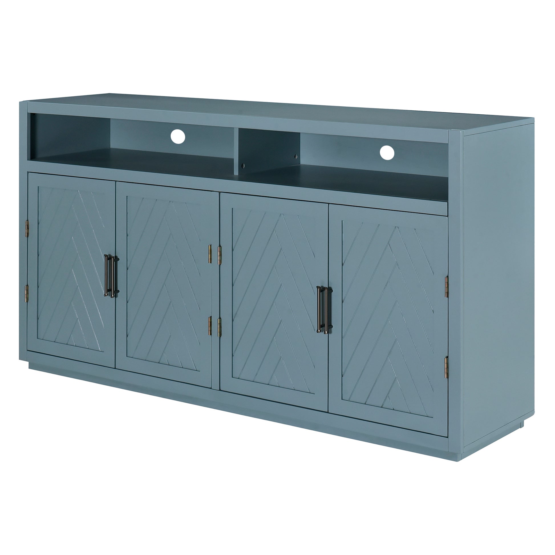 4 Door Classic Sideboard With Open Storage And Adjustable Shelves Perfect For Kitchens, Living Rooms Smoke Blue Smoke Blue Mdf