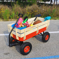 Outdoor Sport Wagon Tools Cart Wooden Side Panels Air Tires Wagon Red Red Garden & Outdoor Metal