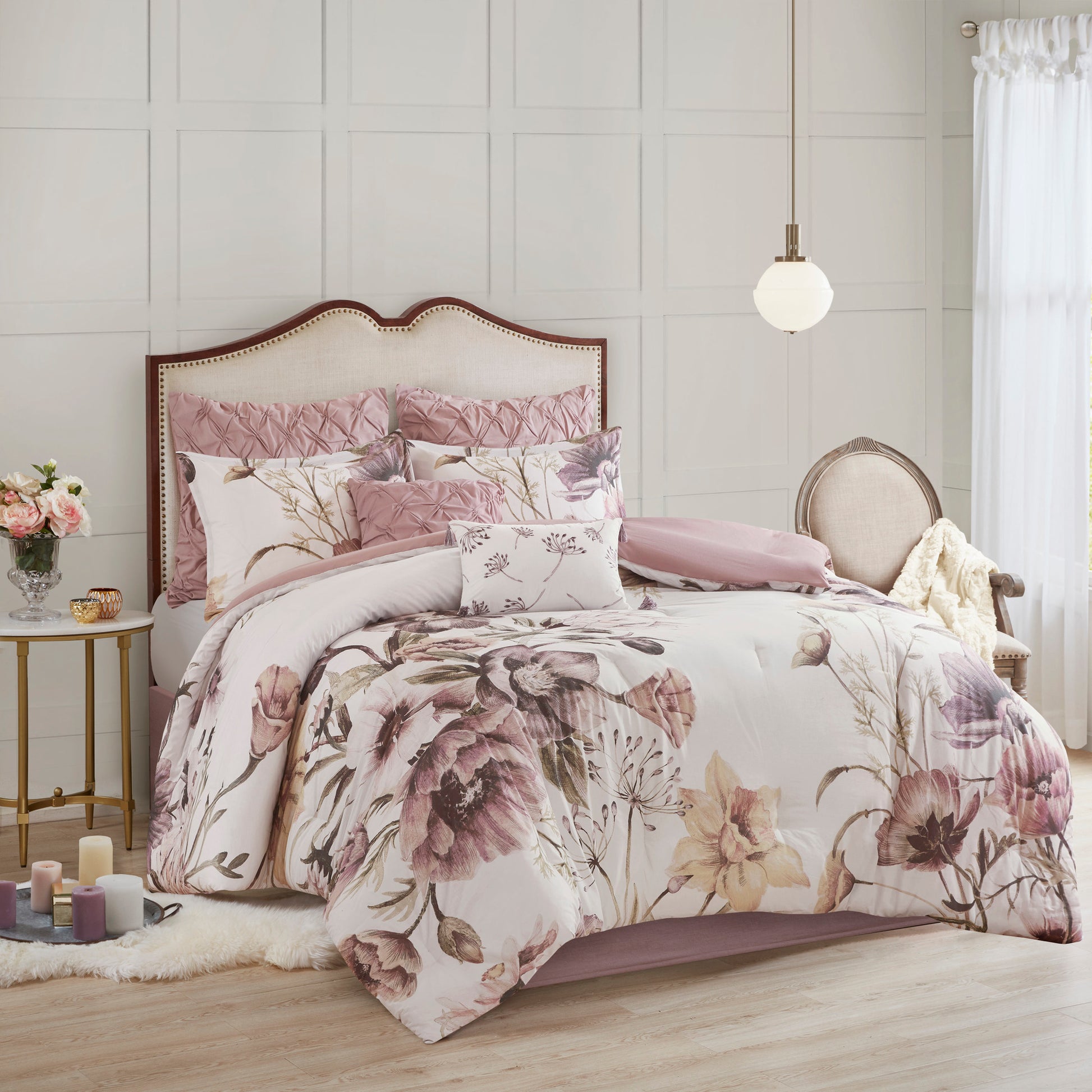 8 Piece Cotton Printed Comforter Set Blush King King Blush Polyester
