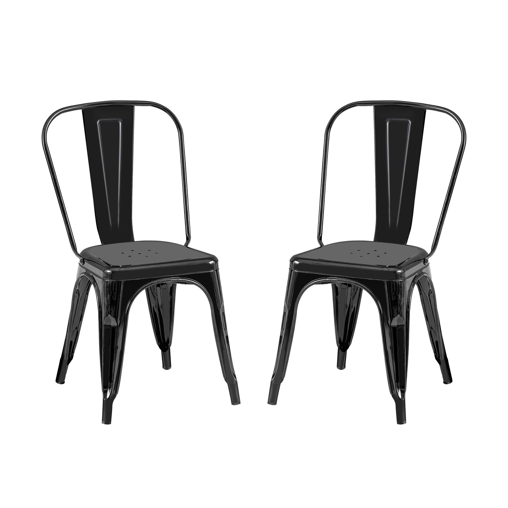 2Pc Modern High Gloss Black Metal Dining Room Kitchen Bar Chairs Contemporary Aesthetic 18 Inch Seat Height Standard Dining Black Dining Room Wipe Clean Square Contemporary,Industrial,Modern Dining