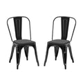 2Pc Modern High Gloss Black Metal Dining Room Kitchen Bar Chairs Contemporary Aesthetic 18 Inch Seat Height Standard Dining Black Dining Room Wipe Clean Square Contemporary,Industrial,Modern Dining