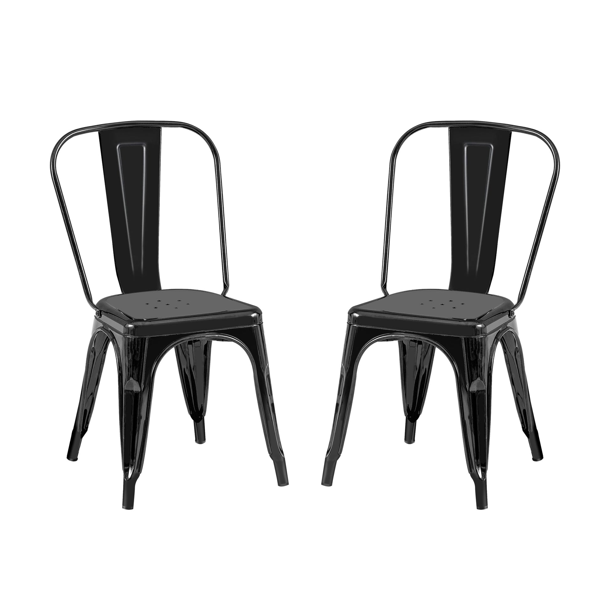 2Pc Modern High Gloss Black Metal Dining Room Kitchen Bar Chairs Contemporary Aesthetic 18 Inch Seat Height Standard Dining Black Dining Room Wipe Clean Square Contemporary,Industrial,Modern Dining