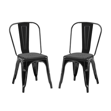 2Pc Modern High Gloss Black Metal Dining Room Kitchen Bar Chairs Contemporary Aesthetic 18 Inch Seat Height Standard Dining Black Dining Room Wipe Clean Square Contemporary,Industrial,Modern Dining