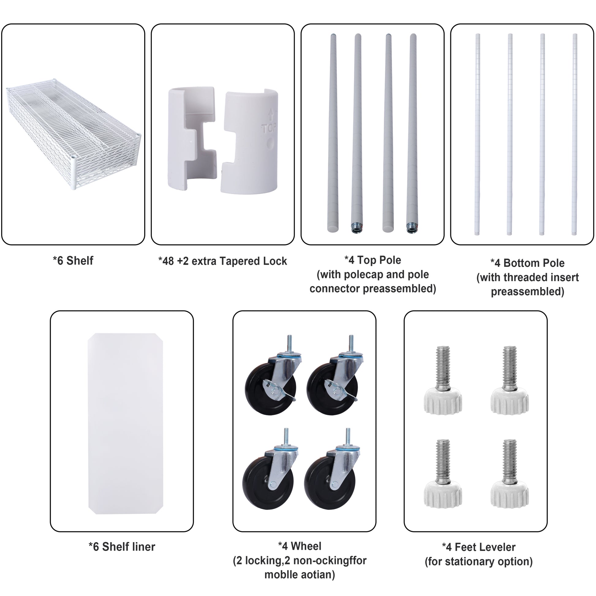 6 Tier 6000Lbs Capacity Nsf Metal Shelf Wire Shelving Unit, Heavy Duty Adjustable Storage Rack With Wheels & Shelf Liners For Commercial Grade Utility Steel Storage Rack, White 82"H X 48"L X 18"D White Metal