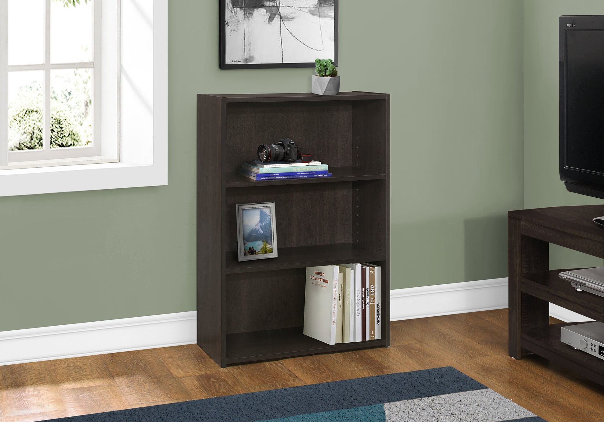 Bookshelf, Bookcase, 4 Tier, 36"H, Office, Bedroom, Brown Laminate, Transitional Espresso Particle Board