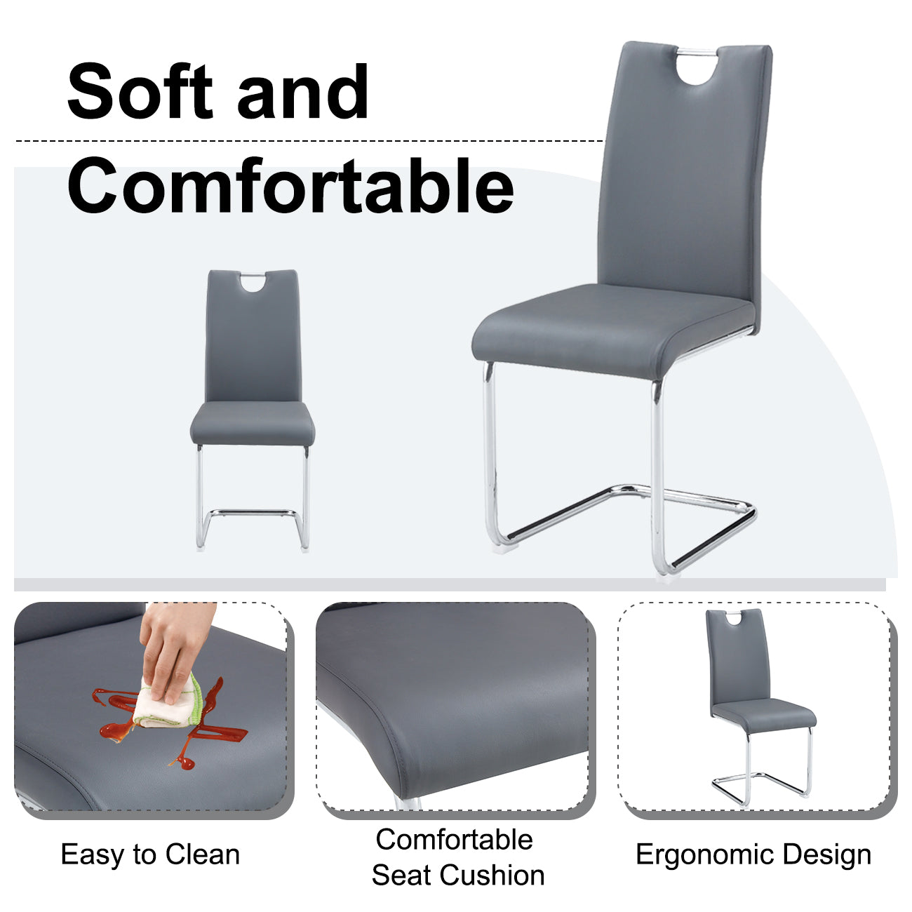 Dining Table Set For 4 6, 5 Piece Dining Table Set, Faux Wood Table Top And Modern Design Mdf Base With 4 Pu Leather Ergonomic Dining Chairs Metal Grey Modern Mdf Metal