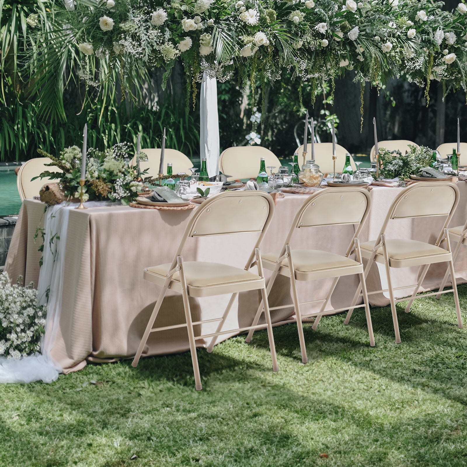 Folding Chair 2 Pack, Leather Padded Folding Chairs, Sturdy Metal Foldable Chairs, For Home, Office, Party, Khaki 2 Pack Khaki Stainless Steel