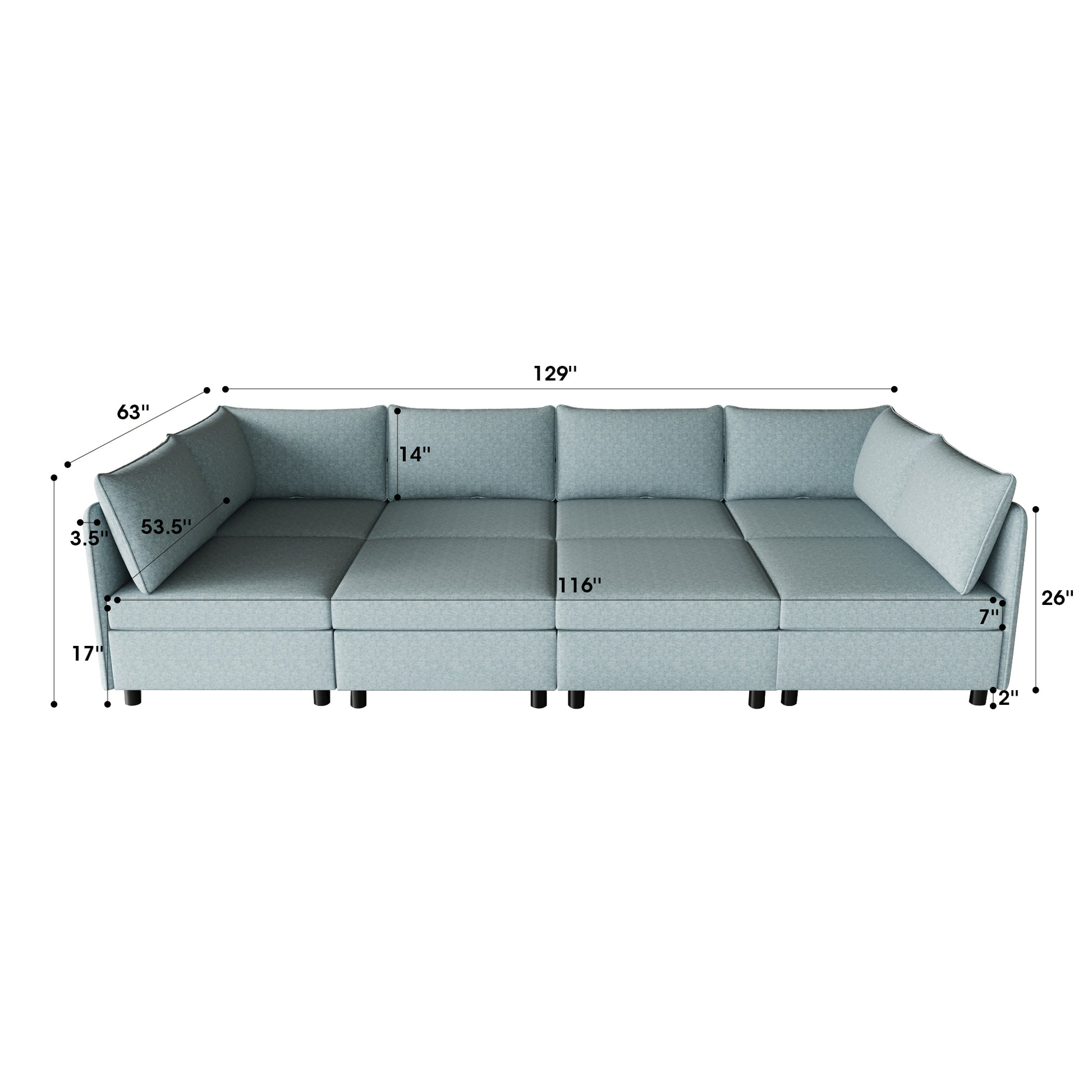 Modular Sectional Sofa, Convertible Sofa Seat With Storage, Sleeper Sectional Sofa Set, Fabric Flexible Modular Combinations For Living Room Antique Blue Fabric 8 Seat