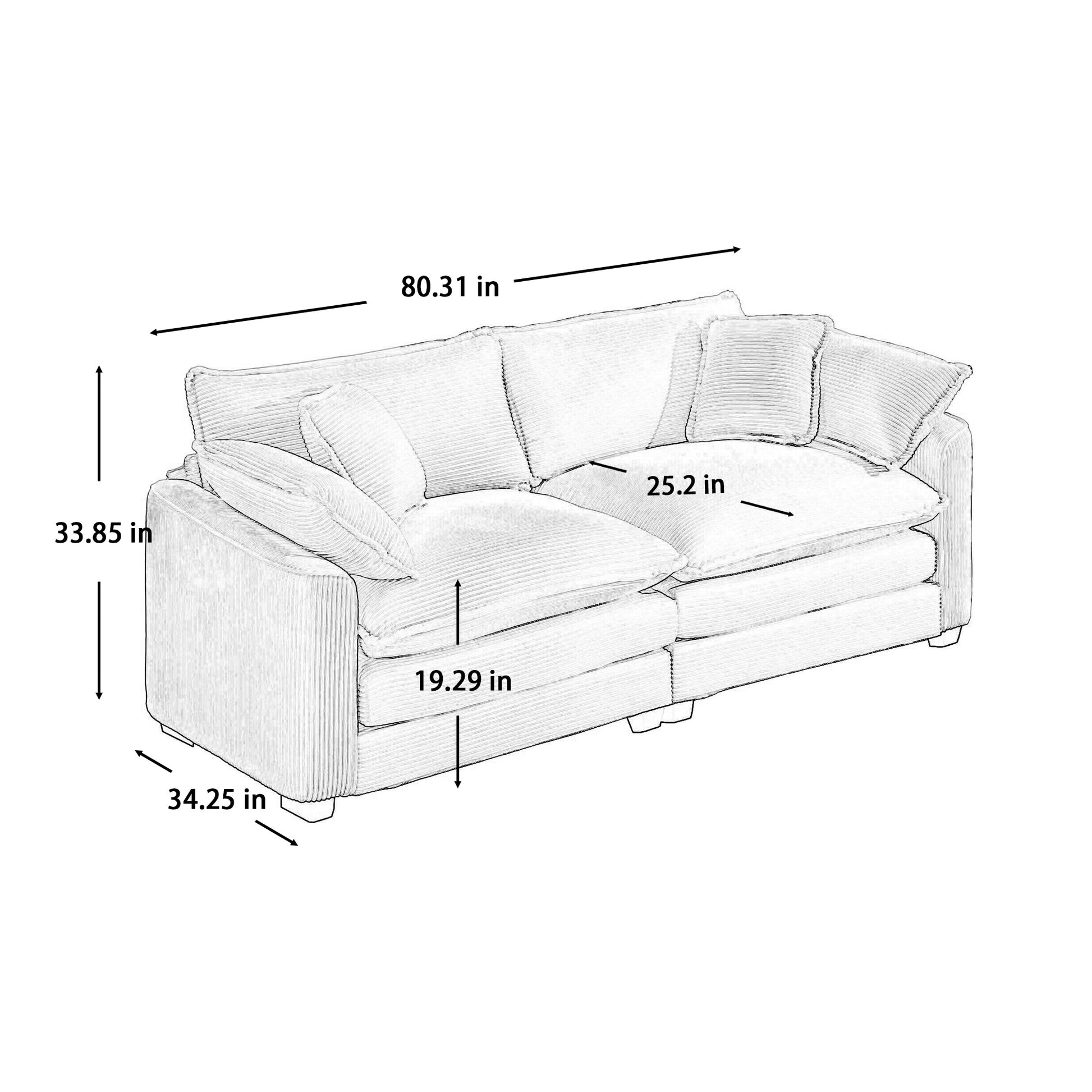 Warm And Cozy Sofa Set With Soft Cushions And Pillows, Home Theater Style Sofa Set Consisting Of One 2 Seater Sofas And Two Single Sofa In Grey Corduroy Fabric Grey Corduroy 4 Seat