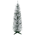 Homcom 5' Snow Flocked Artificial Pencil Christmas Tree, Slim Xmas Tree With Realistic Branches And Plastic Base Stand For Indoor Decoration, Green Green Plastic